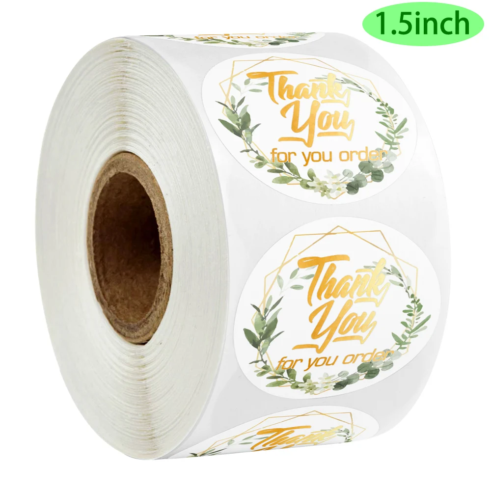 

Наклейки Цветочные с золотой фольгой "Спасибо за заказ", 500 дюймов, 1,5 этикетки для печати, стикер для канцелярских товаров шт./рулон