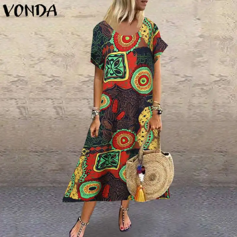 Женское Хлопковое платье VONDA длинное винтажное макси с принтом Повседневный