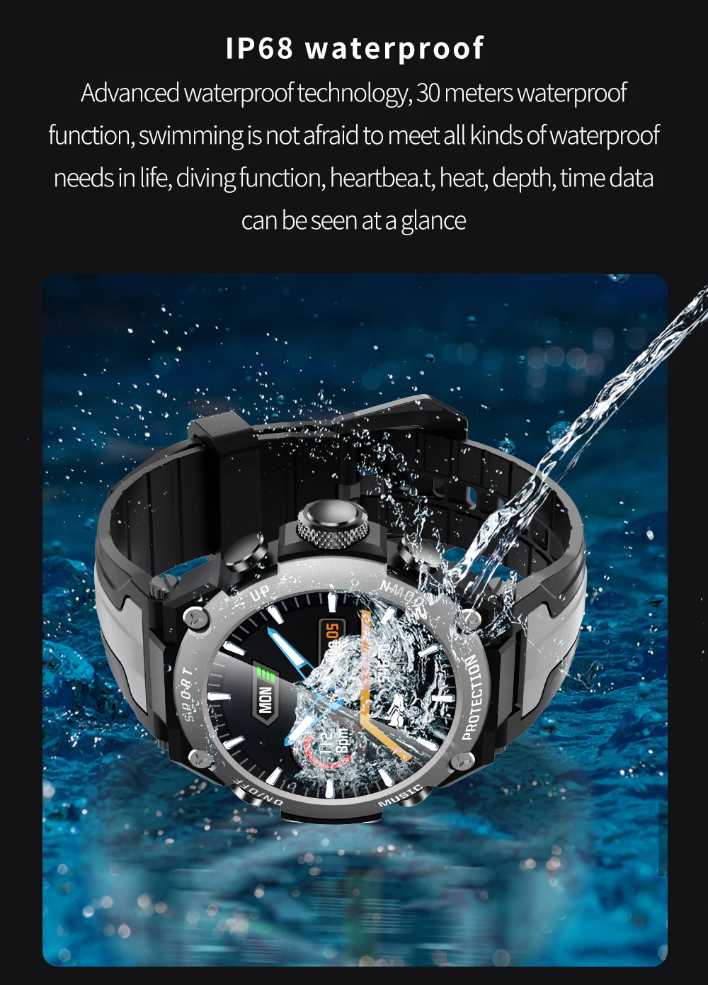 

DK10 Professional IP68 Waterproof Smart Watch for Swimming Outdoor Hiking Compass Altitude Air Pressure Weather Sports Bracelet