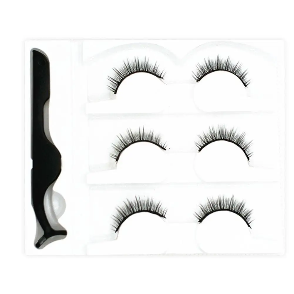 

3 Pairs Self Adhesive False Eyelashes Tweezers Kit Non Magnetic Lashes No Glue Needed Eye Makeup Tools