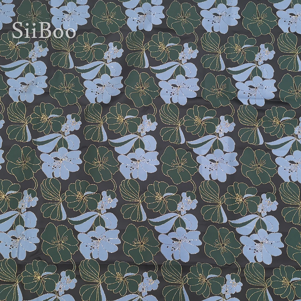 Зеленый синий цветочный Металлик Жаккардовая парча ткань для платья пальто