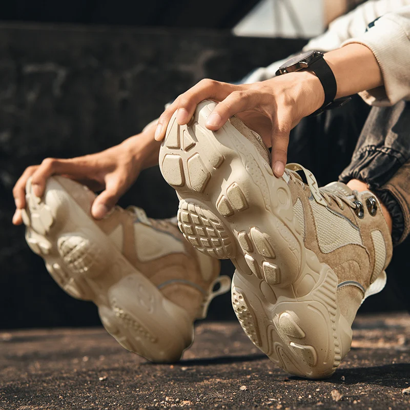 

barbati sneakers top athletic rubber trainers military adidasi coturno man boots men Male black High high platform Men sports