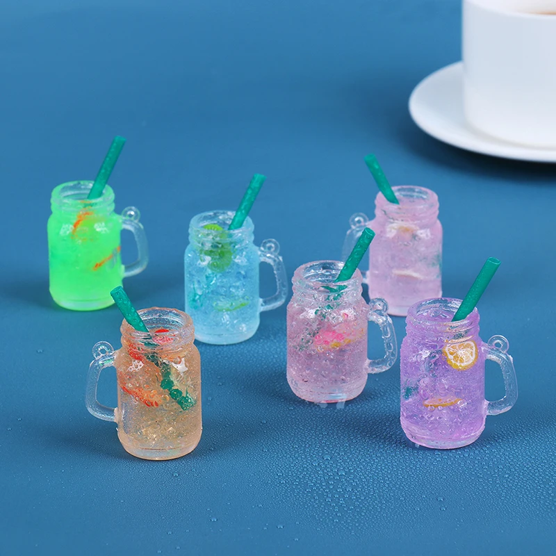 

1:12 Colorful Cups Toy Mini Decoration Gifts 1:12 Resin Dollhouse Mini Lemon Milk Tea Water Cup Miniature Dollhouse Accessories