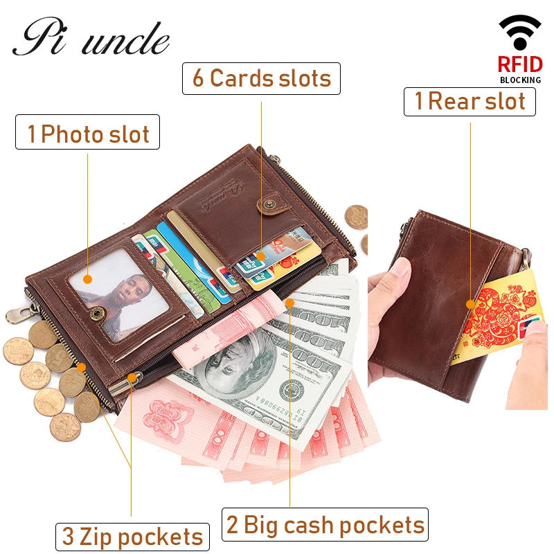 Винтажный Мужской мини-кошелек из натуральной кожи с Rfid-защитой бумажник