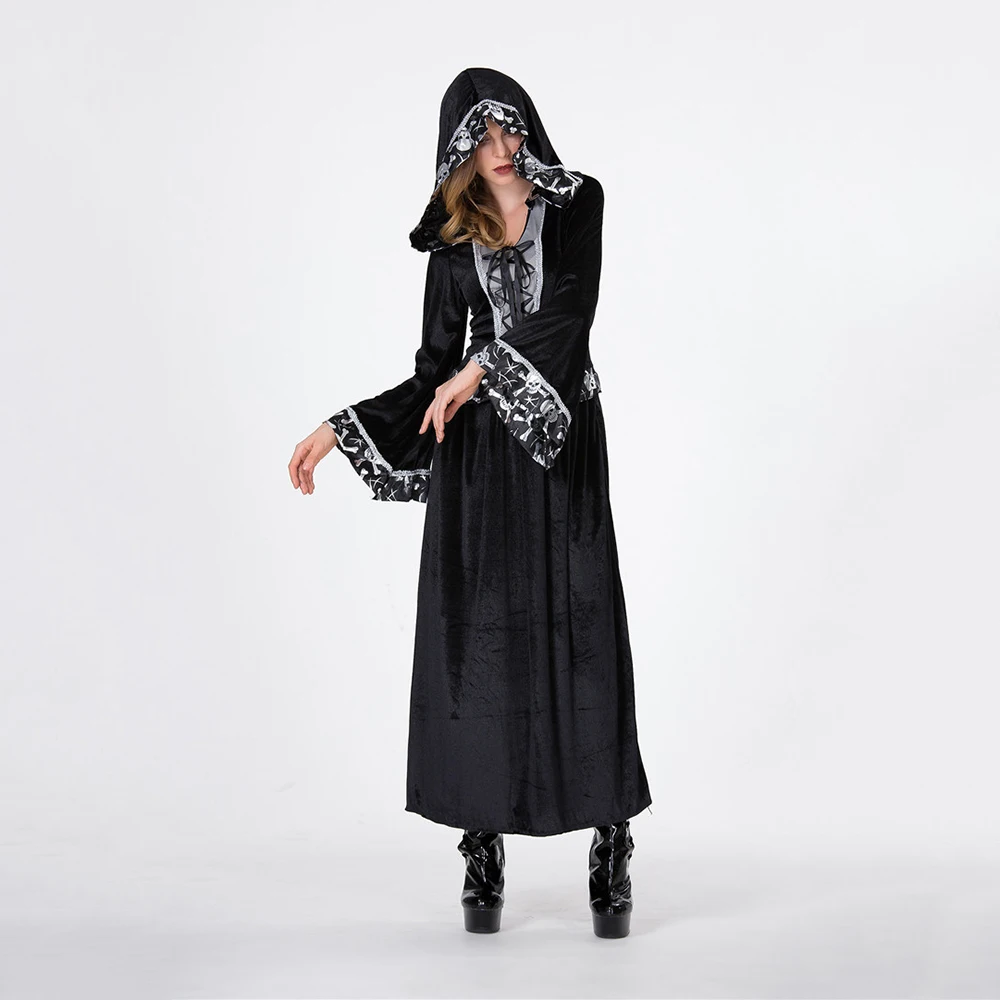 

New Arrive Women skeleton Witch Evil Costume Black ghost Cosplay costume for Halloween masquerade Fancy Dress
