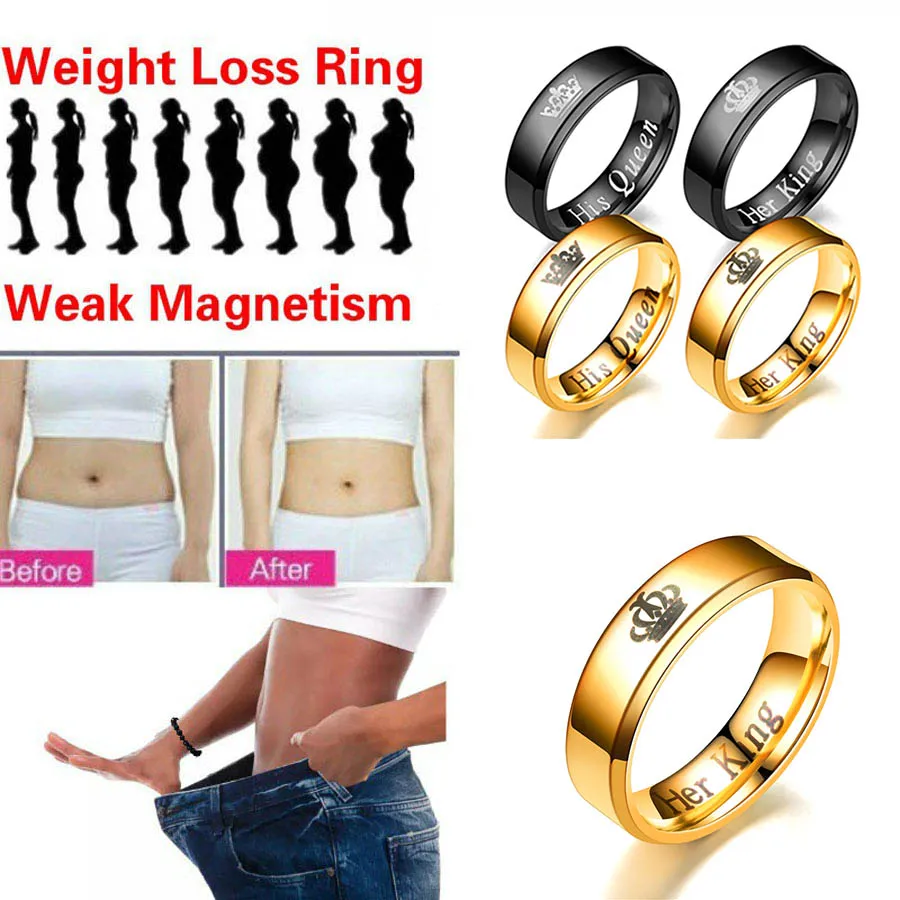 

2021 Fashion Jewelry Magnetic Therapy Surface Healthcare Weight Loss Her King His Queen Ring Stainless Steel Rings For Women Men