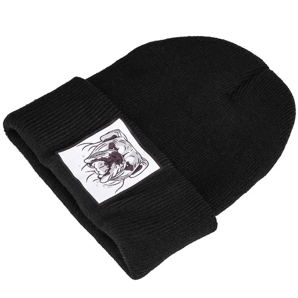 Однотонные вязаные зимние шапки женские серые шапочки в форме бульдога мужская