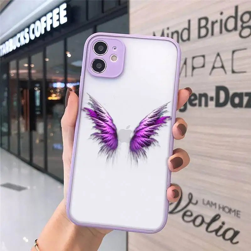 

Angel colourful wings feather black Phone Cases Matte Transparent For iPhone 12 Mini 11 Pro XR XS Max 7 8 Plus