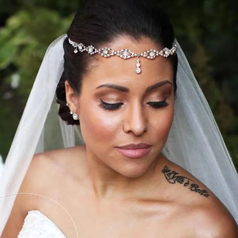 

2021 new all Rhinestone forehead chain necklace women Bohemia India luxury Crystal Bridal headdress chain wedding jewelry gifts