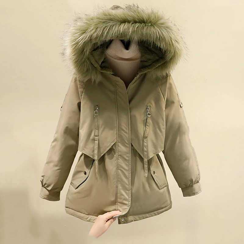 

2021 Parka Cotton Padded Down Jacket Fashion Women New Winter Plus Size 2XL Velvet Thick Coat Winter Fur Outwear Women