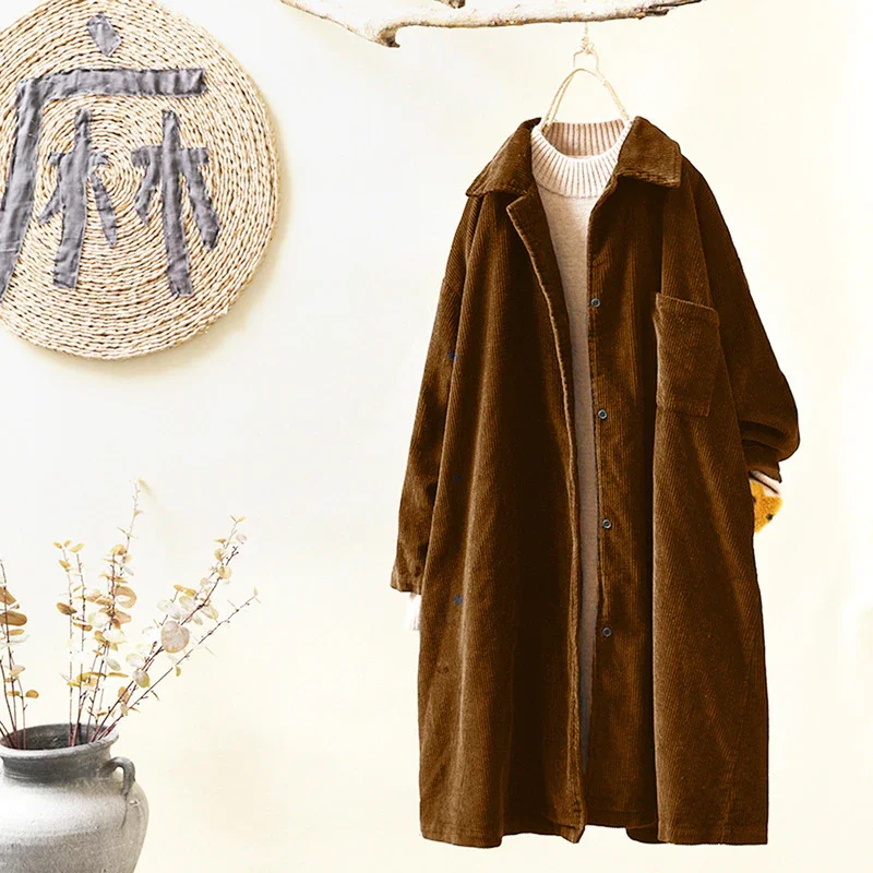 

Winter Women Jacket Casual Solid Color Button Loose Large Size Corduroy Jackets Ladies Button Long Sleeve Vintage Coats