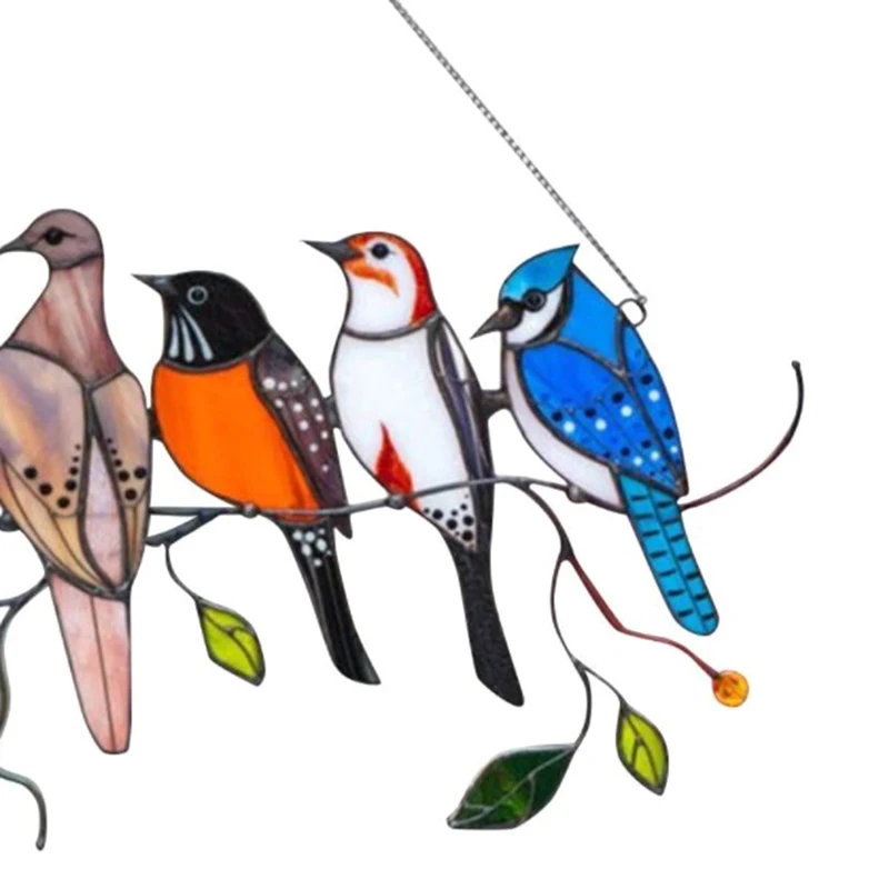 

New Multicolor Birds-on-a-wire Window Panel Hanging Ornaments Home Decorations Acrylic Gift
