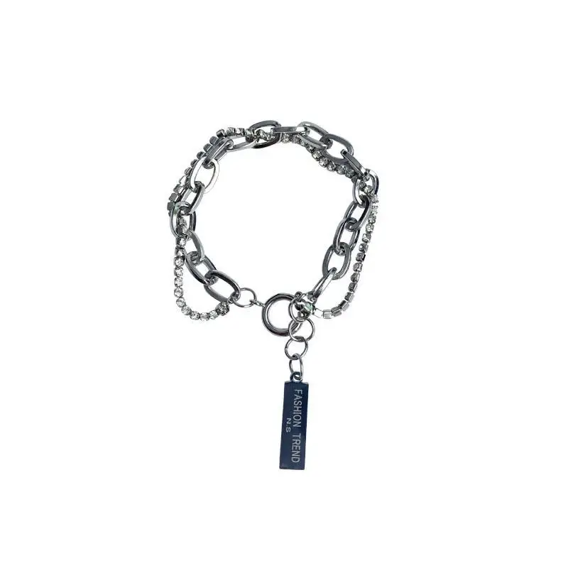 

Tide Brand Inlaid Crystal Bold Chain Double-Layer Bracelet Hip-Hop High-Level Sense of Cold Wind Men and Women the Same Bracelet