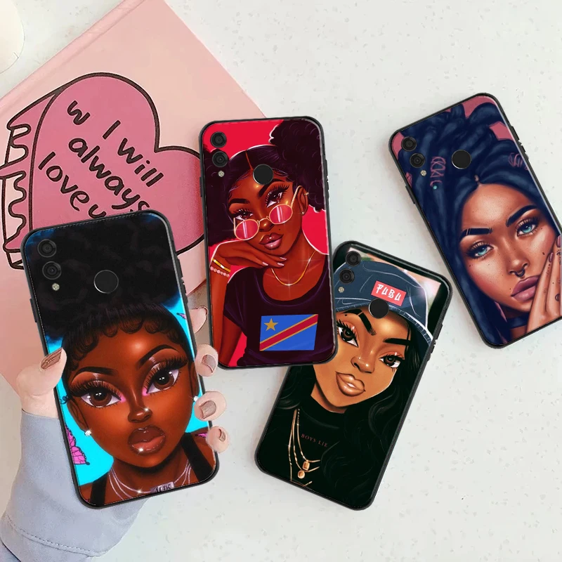 

Fashion Black Girls Phone Case For Huawei Honor 7X 8X 8C 9 V9 9X 10 V10 10i V20 30 Lite Fashion Women Coque Carcasa Back Cover