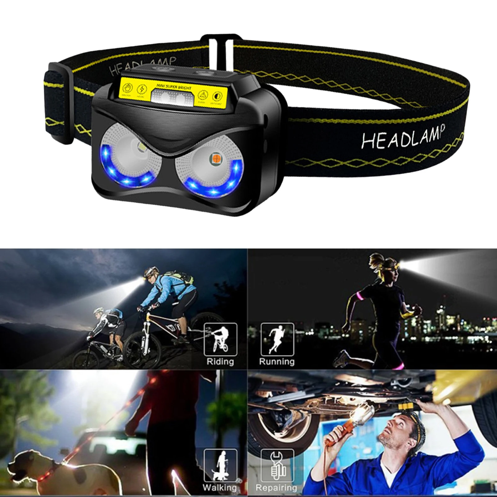 

LED Mini Headlamp High Power Headlight Rechargeable Head Torch Camping Hunting Waterproof Flashlight