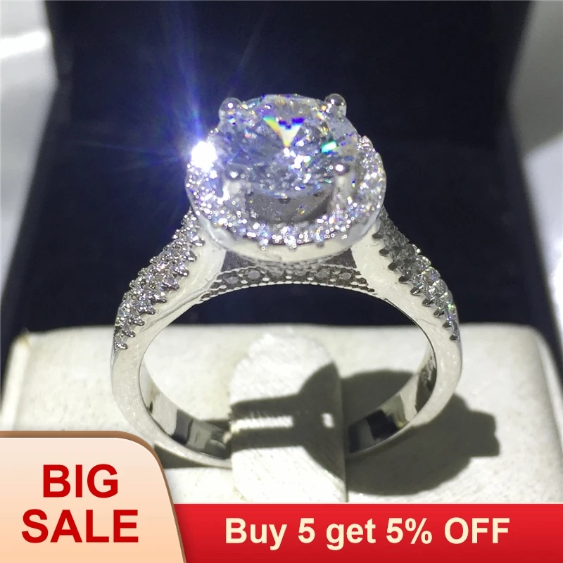 

Luxury Female Simple Round Ring Crystal CZ Stone Ring Silver Color Wedding Band Jewelry Promise Love Engagement Rings For Women
