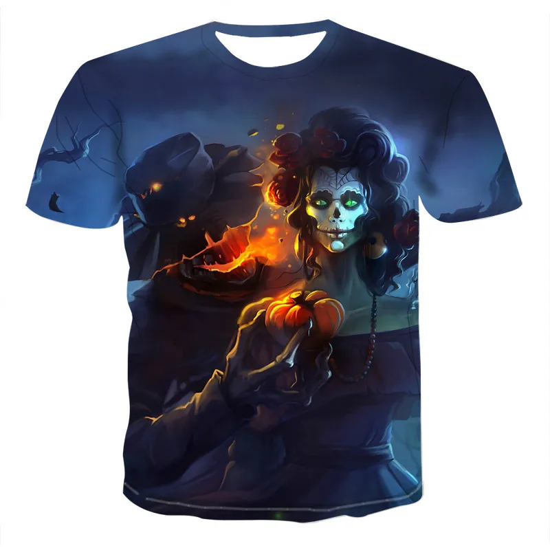 

Lantern Finger Short Sleeve Casual Summer 3D Print Skull Tops 3d Men s T-Shirt Hip Hop Men Gothic Pumpkin T-Shirt