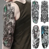 large arm sleeve tattoo king crown lion totem waterproof temporary tatto sticker hero eagle bear body art full fake tatoo