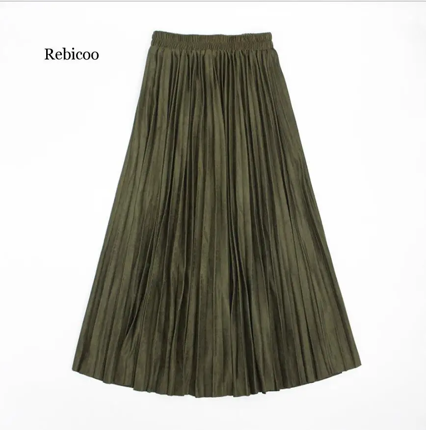 

Women Skirt Casual Autumn Winter Metallic Satin Pleated Skirt Female Vintage Mid Calf Black White Skirt Streetwear