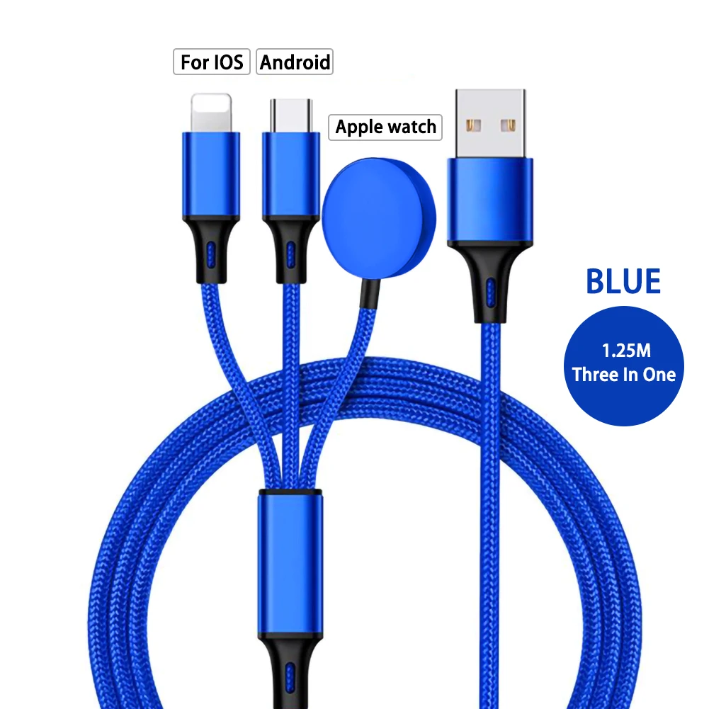 3 в 1 type-C зарядное устройство 125 см нейлоновая оплетка и металлический