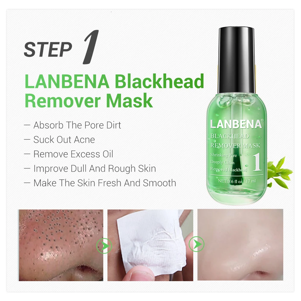 LANBENA Green Tea Blackhead Remover Kit Minimizer Deep Pore Cleaning Shrinking Pores Purifying Acne Treatment Essence Smoothing | Красота и