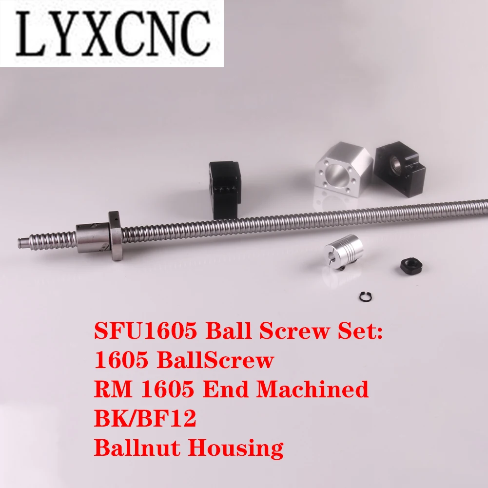 

SFU1605 Set RM1605 Rolled Ballscrew C7 With End Machined +8x10mm Coupler+1605 Ball Nut & Nut Housing BK/BF12 End Support Set CNC