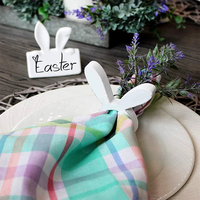 

1/4pc Wood Easter Bunny Napkin Ring Holders Rabbit Ear tissue ring Easter Dinner Table Decoration for Home Easter Party supplies