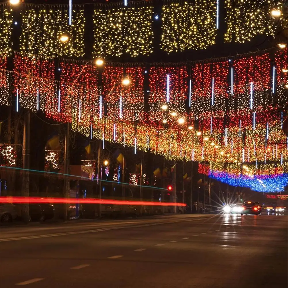 

8pcs/set 30cm Hollow Waterproof LED Meteor Shower Lamp Garden Street Tree Decoration Lights US Plug Night Lights Pendant Lights