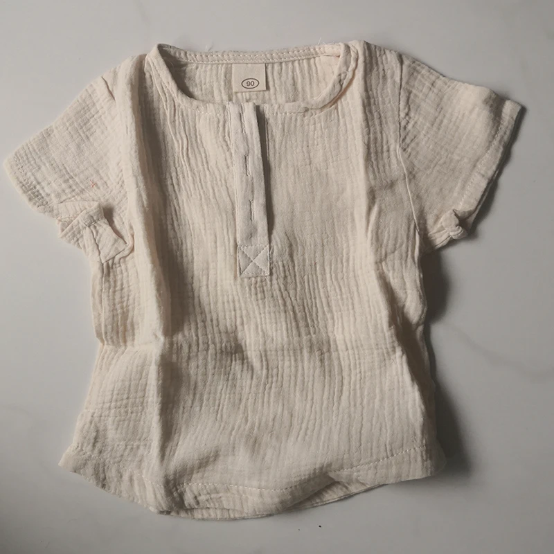 Футболка для мальчиков льняной дышащий топ с коротким рукавом однотонная