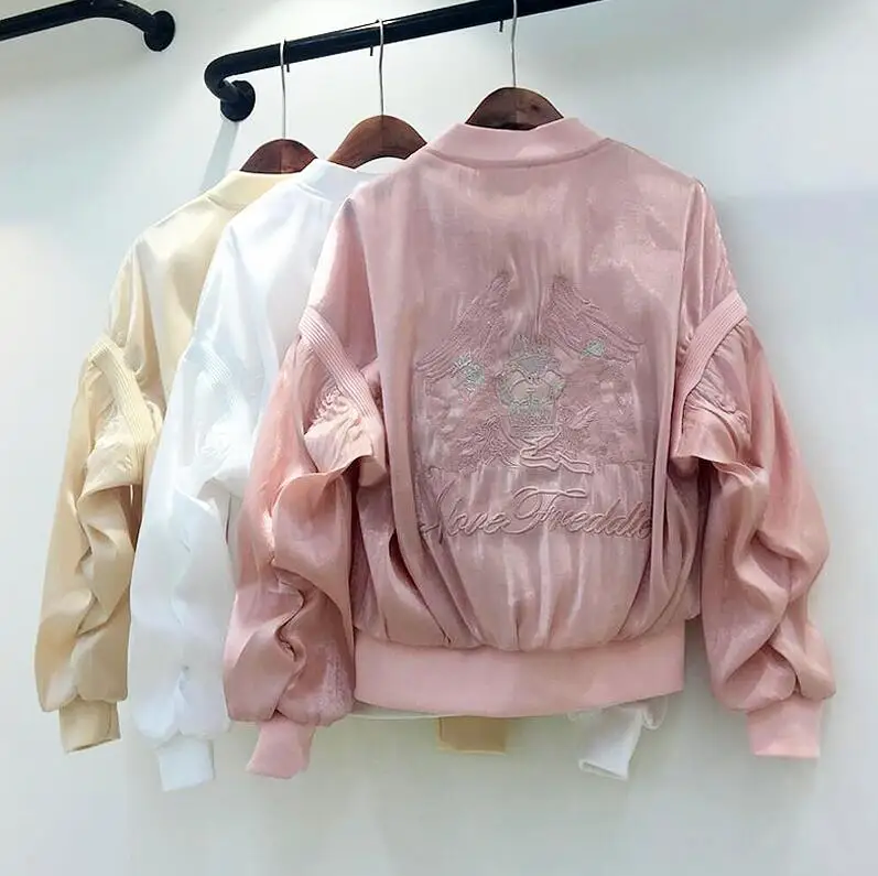 Ликвидация! Женская короткая куртка с вышивкой и длинным рукавом однотонная