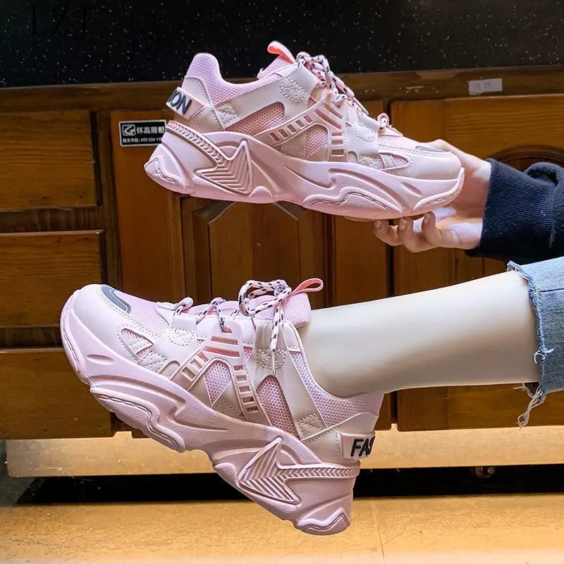 

Women's Chunky Sneakers Thick Bottom Platform Vulcanize Shoes Fashion Breathable Casual Running Shoe for Woman Female 2020 New