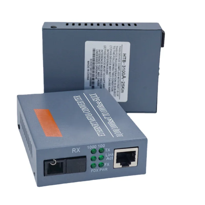 1 Pair Fiber Optic Ethernet Media Converter Gigabit 10/100/1000 Single-mode Single Fiber Transceiver 3km Photolectric Transducer