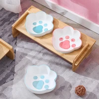 dog cat bowls pets double bowl food water feeder stand raised ceramic dish bowl wooden table paw shape dog feeder pet supplies