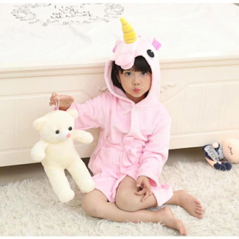 Зимний детский халат с единорогом пижама капюшоном и изображением животных