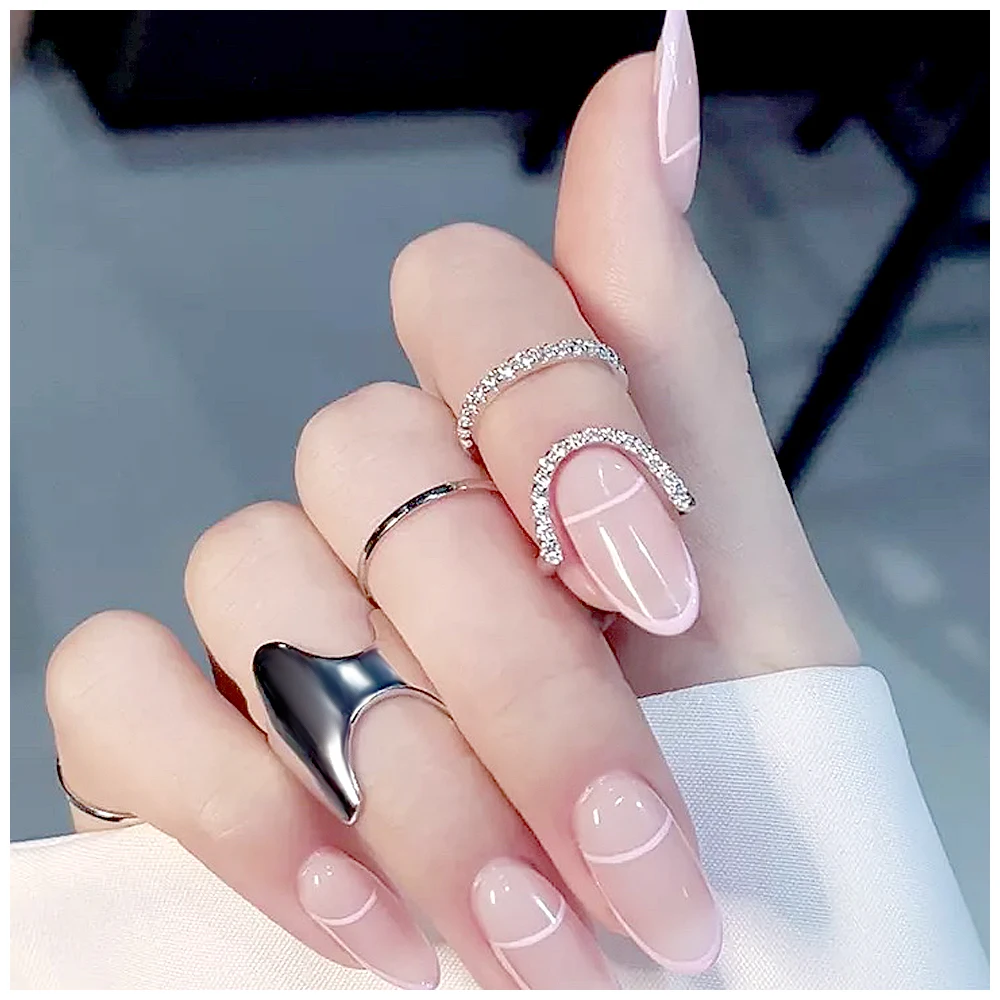 New Gothic Metal Line Thin Nail Rings for Women Daily Fingertip Protective Cover Trendy Ring Jewelry Gift to Girlfriend Manicure