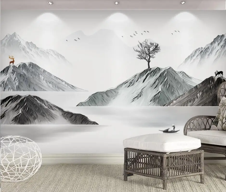 

AINYOOUSEM Ink and wash landscape modern minimalist background wall peint papel de parede wallpaper 3d wallpaper stickers