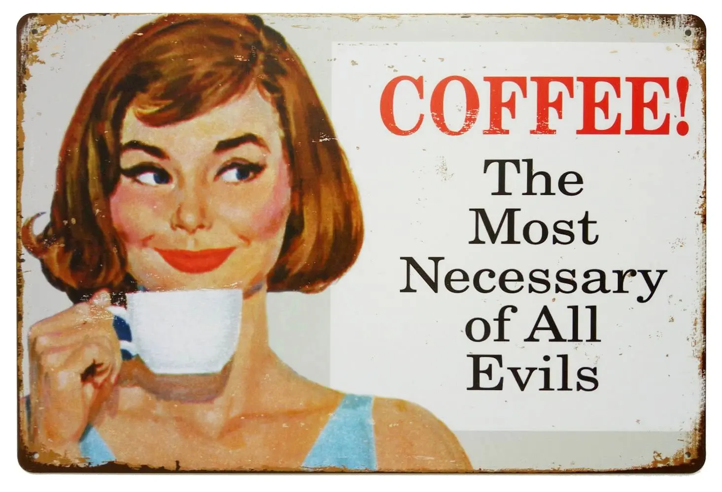 

Coffee The Most Necessary of All Evils Tin Sign Wall Retro Metal Bar Pub Poster Metal 12 X 8