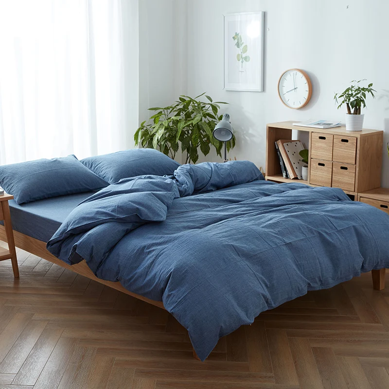 

Nordic Japanese style solid color plaid 3/4pc 100% washed cotton bedding set twin/full/queen/king size free shipping A