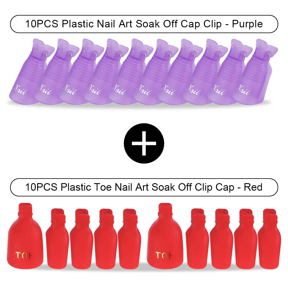 Red Toe Purple Hd 20 шт Пластиковый Лак для ногтей замочить от крышки зажимы УФ-гель для ногтей для удаления обертывания обезжириватель очиститель для маникюрного инструмента пальцы и пальцы ног - Цвет: Red Toe Purple Hd