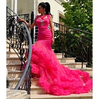 new elegant sexy prom dresses long mermaid tulle ruffles sweep train plus size women special occasion party evening gowns custom