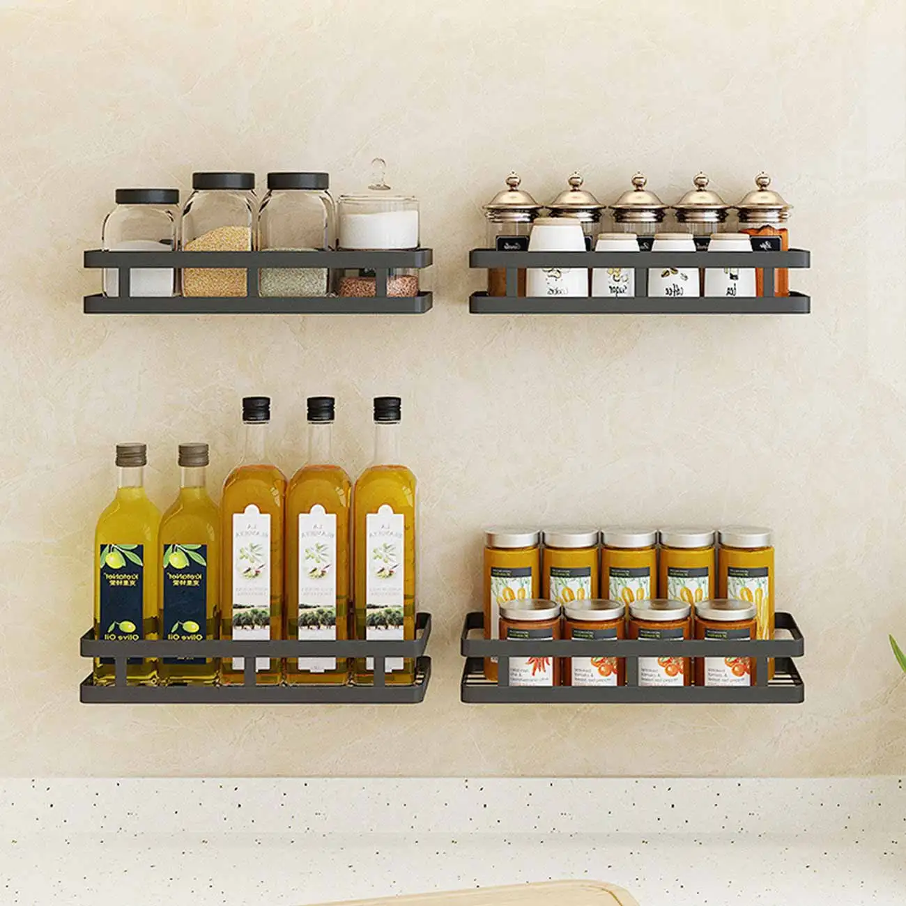 

Kitchen Organizer Wall Mount Bracket Wall Storage Rack Spice Jar Rack Cabinet Shelf Kitchen Gadget Supplies Bathroom Rack