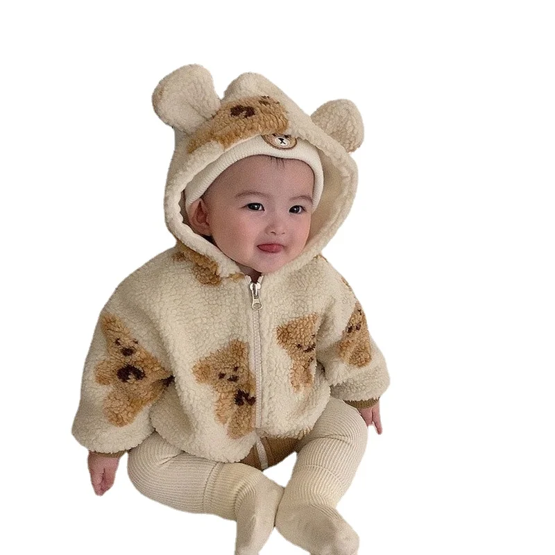 

Baby Boys Girls Fashion Hooded Cartoon Bear Zipper Jacket Infant Kids Cotton Long Sleeve Chickening Tops for Autumn Winter