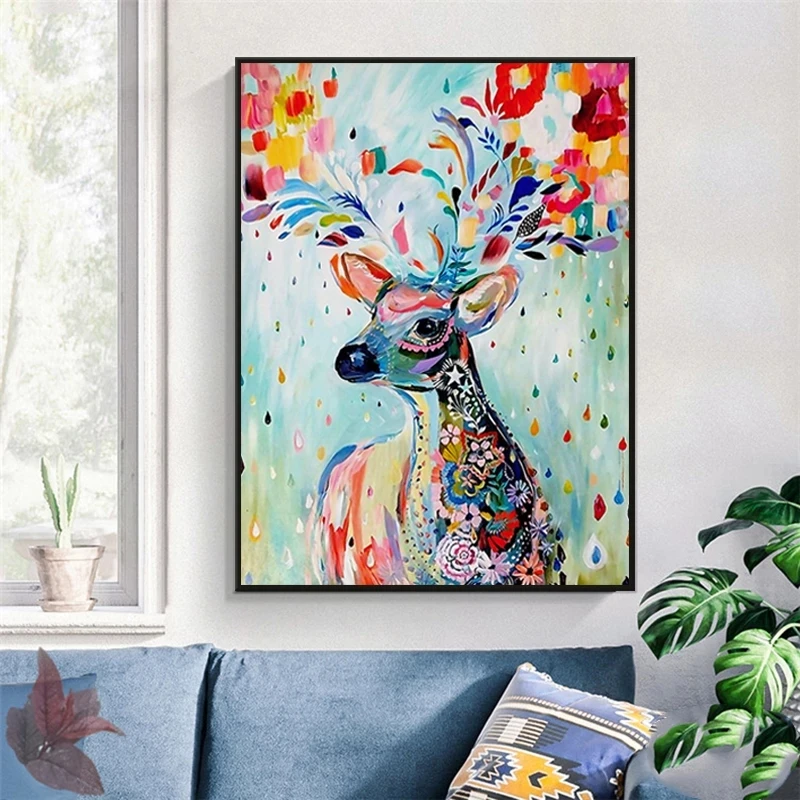 

Hand Painted Deer Hd Prints Painting Home Decor Modular Canvas Poster Wall Pictures For Living Room Color Animal Modern Artwork