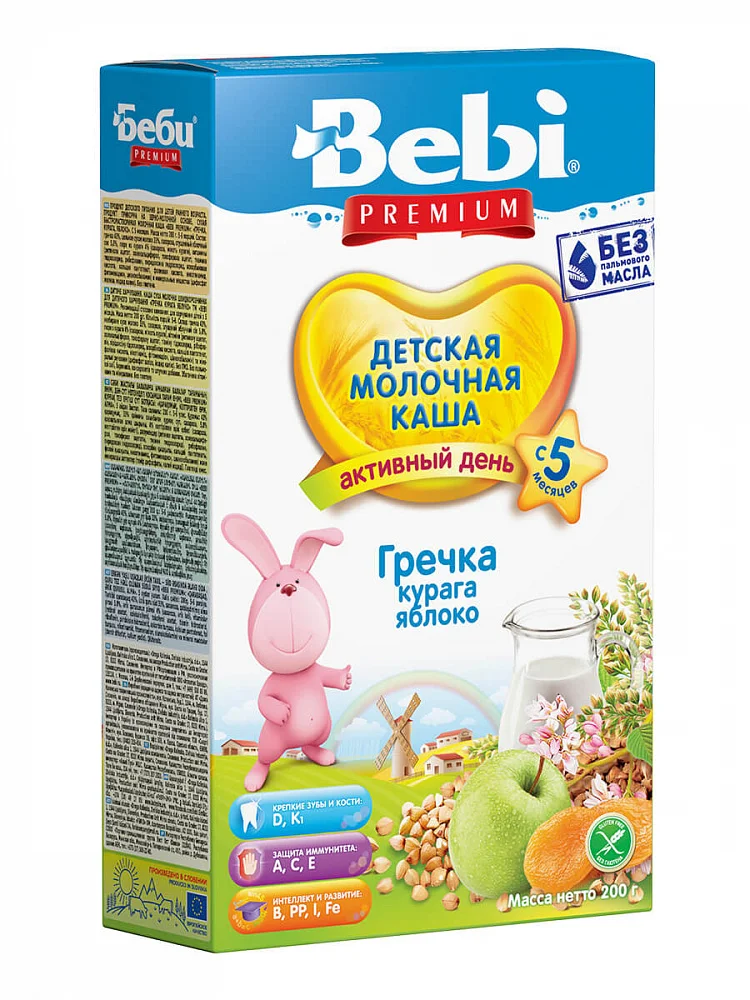 Bebi Premium молочная каша гречка курага яблоко с 5 мес. 200 г | Мать и ребенок