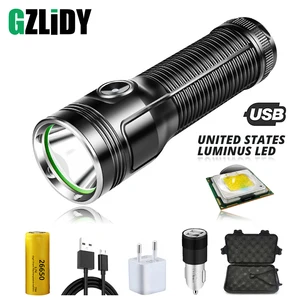 Мощный светодиодный фонарик с USB-зарядкой, водонепроницаемый тактический фонарь для рыбалки, с литиевой батареей большой емкости 26650