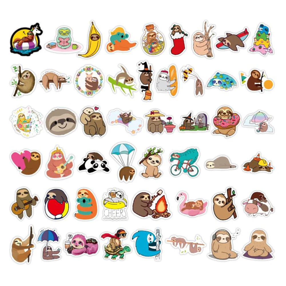 Pegatinas de animales para ni&ntilde;os, calcoman&iacute;as bonitas de perezoso para monopat&iacute;n, guitarra, port&aacute;til, motocicleta, equipaje, juguete cl&aacute;sico, pegatina de broma, regalo, 10/30/50 Uds.-4