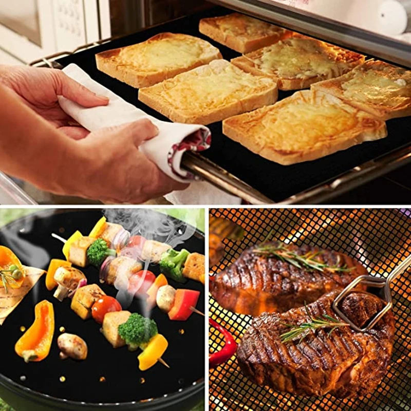 3pcs100 non stick bbq grill mats baking bread cakes pizza reusable and easy to clean works on electric grill gas charcoal bbq free global shipping