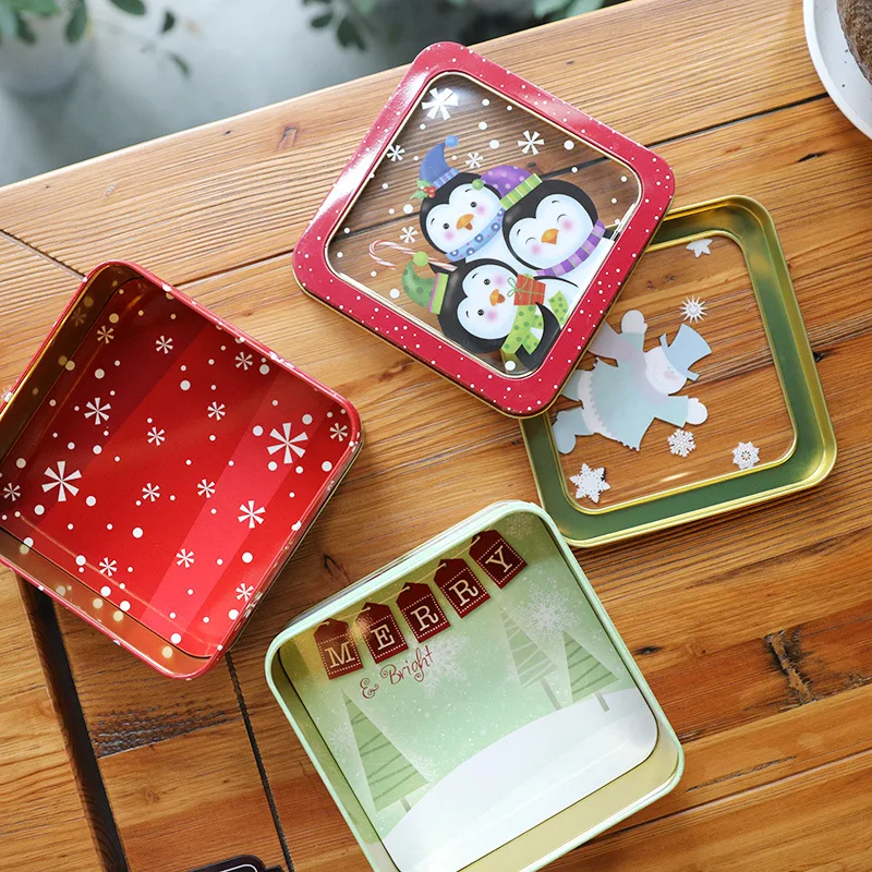 Exquisite Christmas Gift Box Open Window Transparent Rectangular Tin Biscuit Baking Packaging | Дом и сад