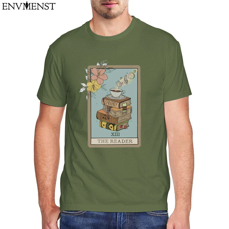 

Vintage Tarot Card Graphic Men's T Shirt Coffee Book Librarian Gift Tea Witchy Harajuku Shirt Oversized Funny Cotton Streetwear