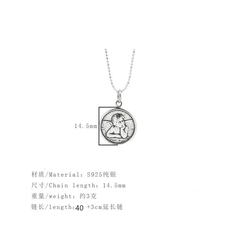 

s925 Sterling Silver Guardian Angel Necklace Pendant Korean Personality Retro Girl Fashion Clavicle Chain Jewelry